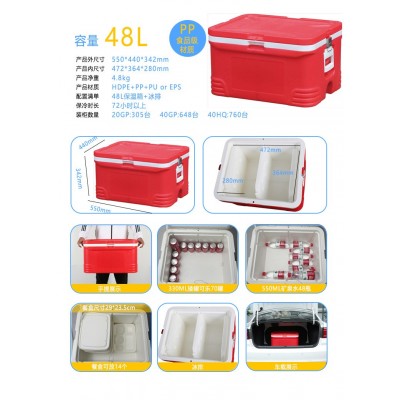 48L红色户外露营便携摆摊保温箱车载家用食品冰块饮料冷冻冷藏箱图4