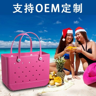 eva沙滩包手提洞洞包 现货豹纹印花防水可水洗大号橡胶沙滩手提包图2