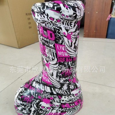现货EVA阿童木同款男女通用雨靴大红鞋 高筒厚底增高大头雨靴图5