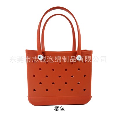 现货新品EVA洞洞包纯色系简约EVA购物篮收纳手提包幼儿书包图2